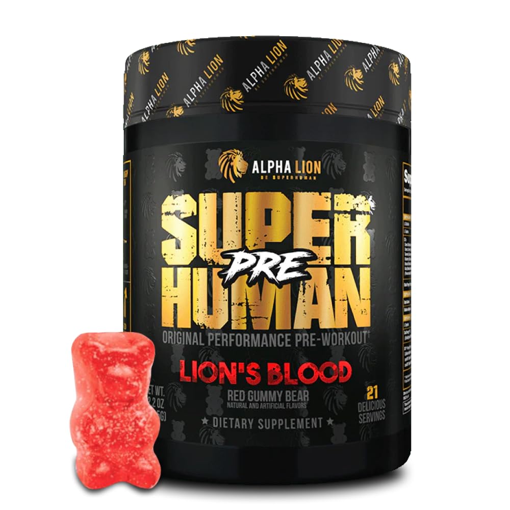 ALPHA LION pred treningom prašek, Beta Alanin, L-tavrin in tri-source kofein za trajno energijo in fokus, dušikov oksid in citrulin za črpalko (21 strežnikov, levja krvna aroma), pakiranje po 1
