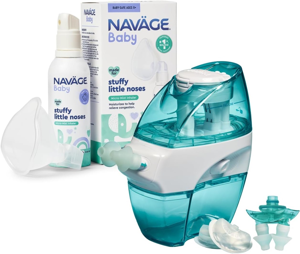 Navage Multi-uporabnik družinski komplet s 30 SolPods in Baby Mist Bundle – Saline Nasal namakanje za odrasle in kontinuirano salne meglice za dojenčke prebavni olajšava