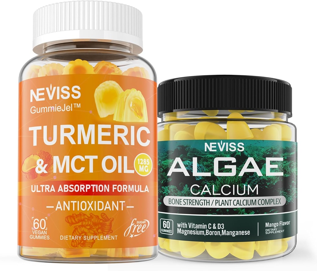 NEVISS brez sladkorja Kurkumin Gumiji + dodatek kalcij morske alge 600mg, visoka absorpcija, vegan