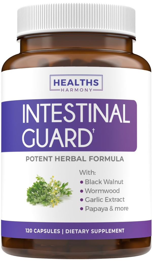 Črevesna garda (Non-GMO) Ohranite črevesno zdravje - Močna naravna Formula z Wormwood, Black Walnut, Goldenseal, Pau D'Arco, Clove, Česen, Več - Vse v enem dodatku -120 Kapsule (brez tablet)
