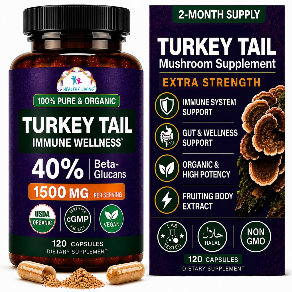 CANCER ZNANOSTI Turčija Rep Wellness Gobe dopolnilo, USDA Certified Organic Extract, Dodatna moč 1500 mg, Visoka moč 40% Beta-glukani, Gut & Imune Support, Natural Digestive, 120 kapsul