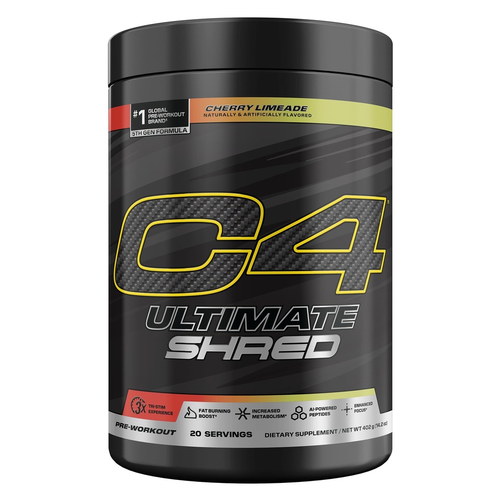 Cellukor C4 Ultimate Shred Pre Workout Powder, Presnova dodatek s Cayenne Extract+300mg Kofein+TeaCrine+Dinamin - Cherry Limeade, 20 Serving