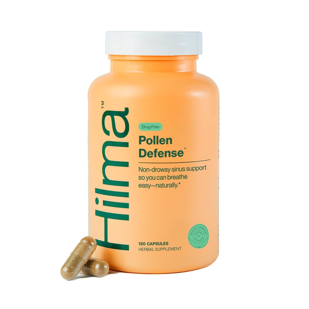 Hilma Natural Sinus Podpora, All Day Alergy in Sinus Relief iz polen in prah w/Butterbur, Sting Nettles in Spirulina, Ne-Drowsy, Organic, klinično dokazano sestavine, 120 Veganske kapsule