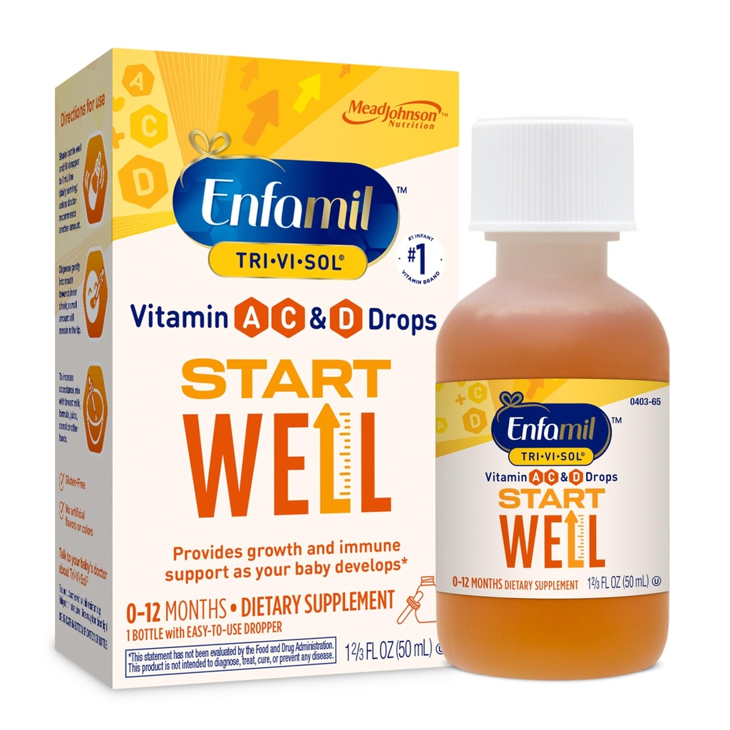 Enfamil Tri-Vi- Sol Infant Multivitaminske kapljice, Podpira rast in imunskega zdravja za dojenčke, 50ml steklenica