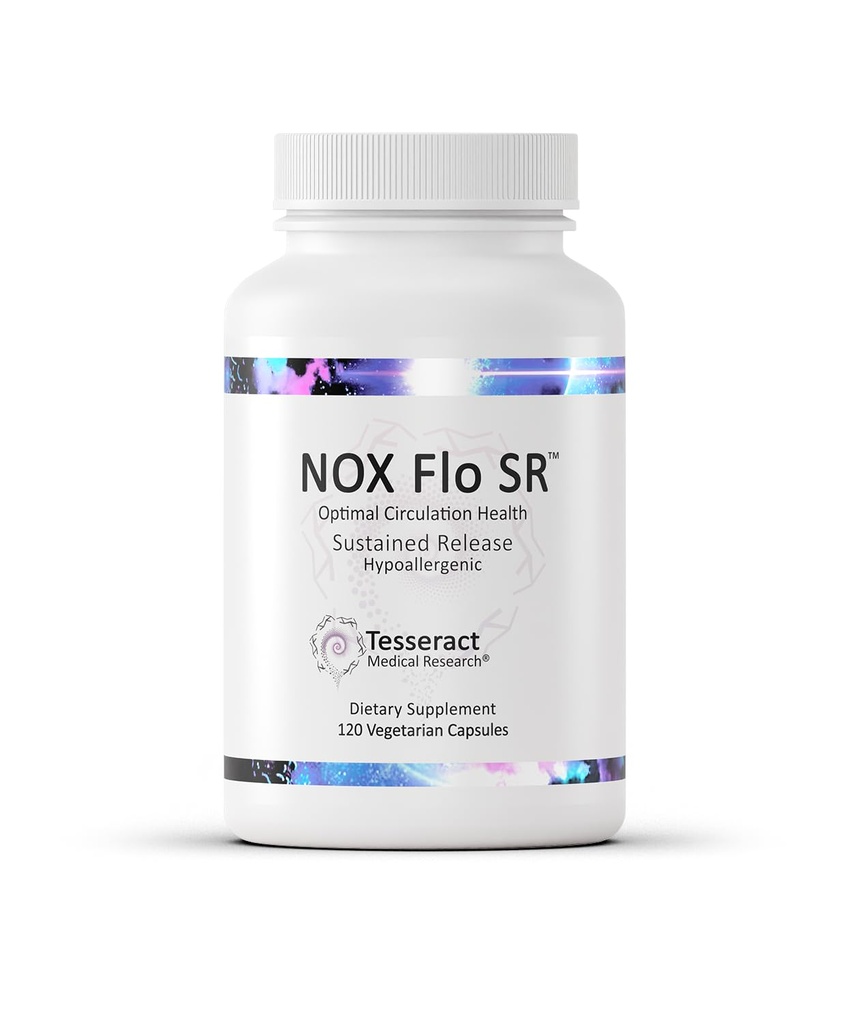 Teseract NOX Flo SR Obnovitev dušikovega oksida, Obnovitev žilnega zdravja, 120 Kapsule, Trajno sproščanje L Citrulin, Koencim Q10 & R Lipoična kislina, Cirkulacija in podpora krvnemu tlaku, Hipoalergeni