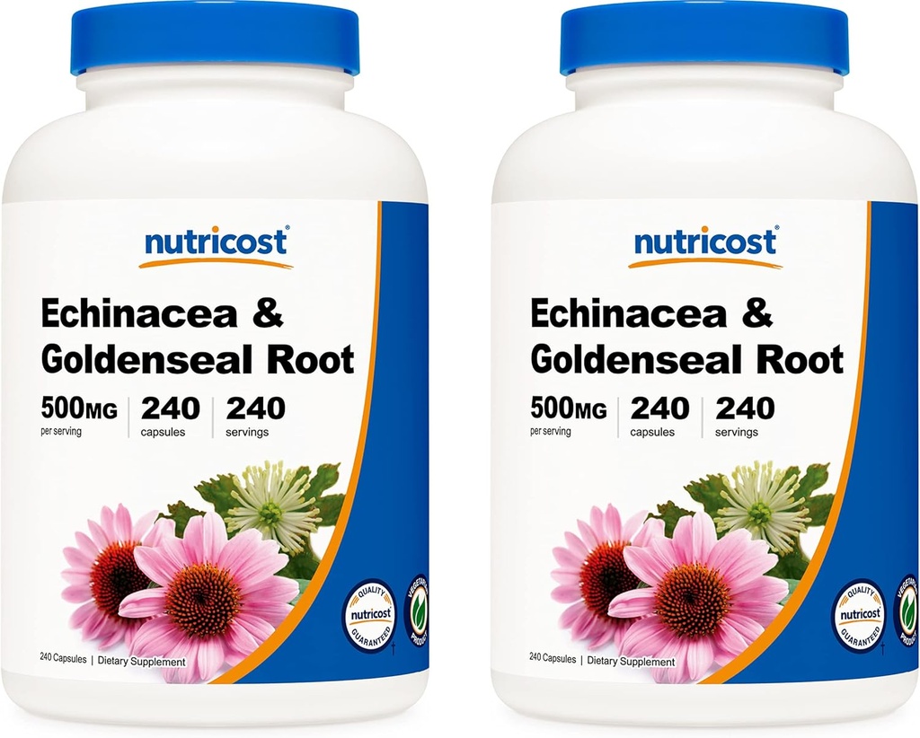 Nutricost Echinacea & Goldenseal Root, 500mg, 240 Kapsule (2 steklenici) - Veggie Caps, Non GSO, Gluten Free