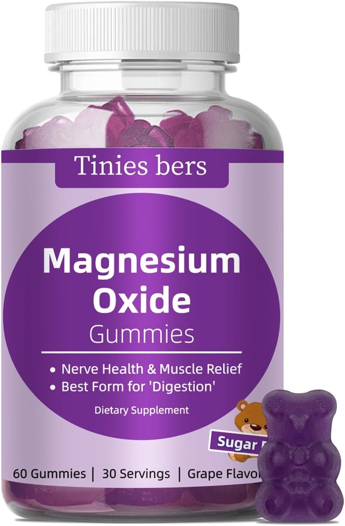 Magnezijev oksid Gumies 500mg, Sladkor brez sladkorja za odrasle in otroke, Najboljši Mg obrazec za „prebavne motnje“, za spanje, živec, Head Health, Muscle & Stress Relief, Gluten Free, Non GSO, Vegan, pektin, 60