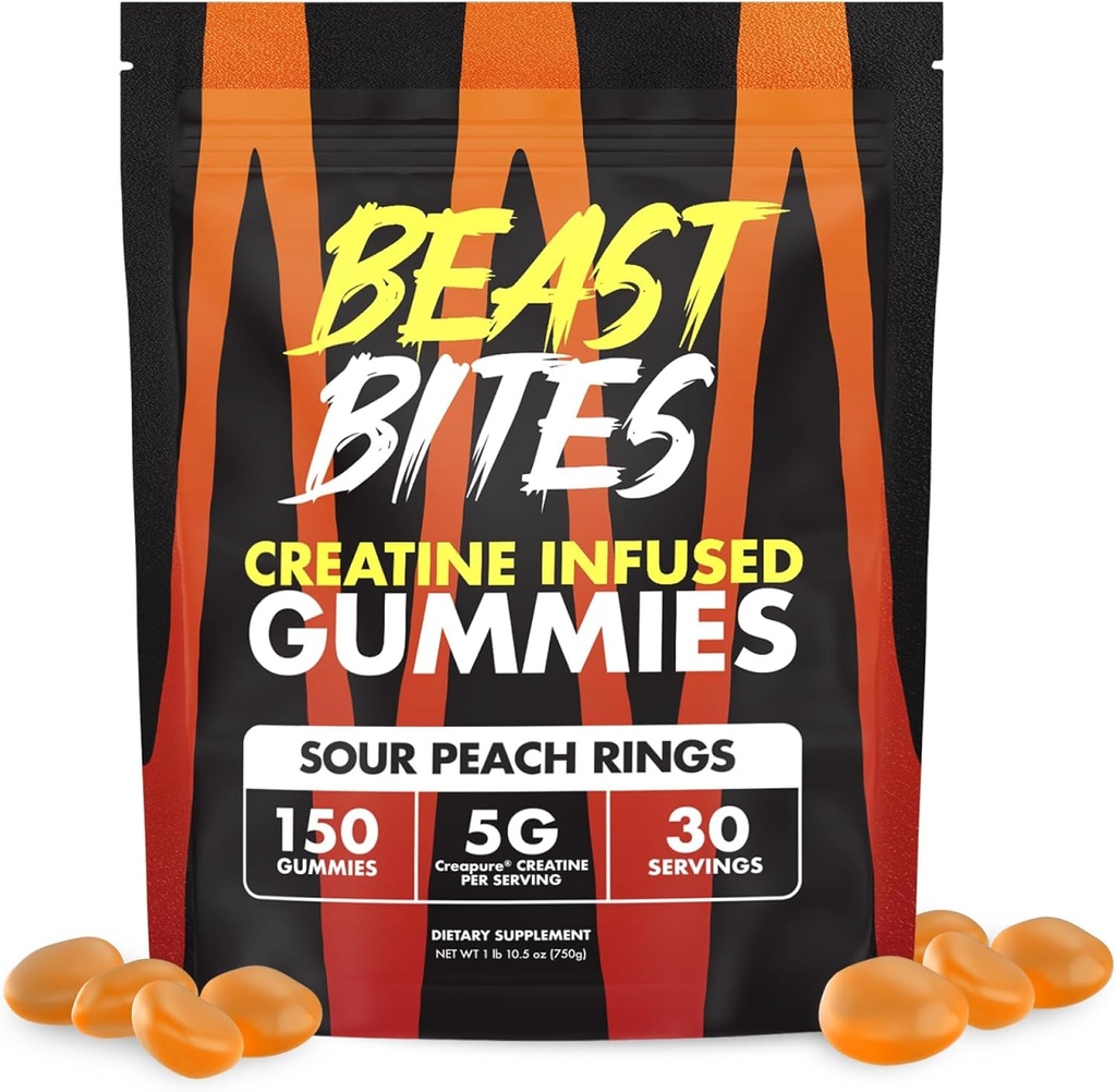BEAST BITES - Kreatin Infundirani Gumiji - 5g Creapure Kreatin Monohidrat na strežbo - NSF Certified for sport - 30 Servings