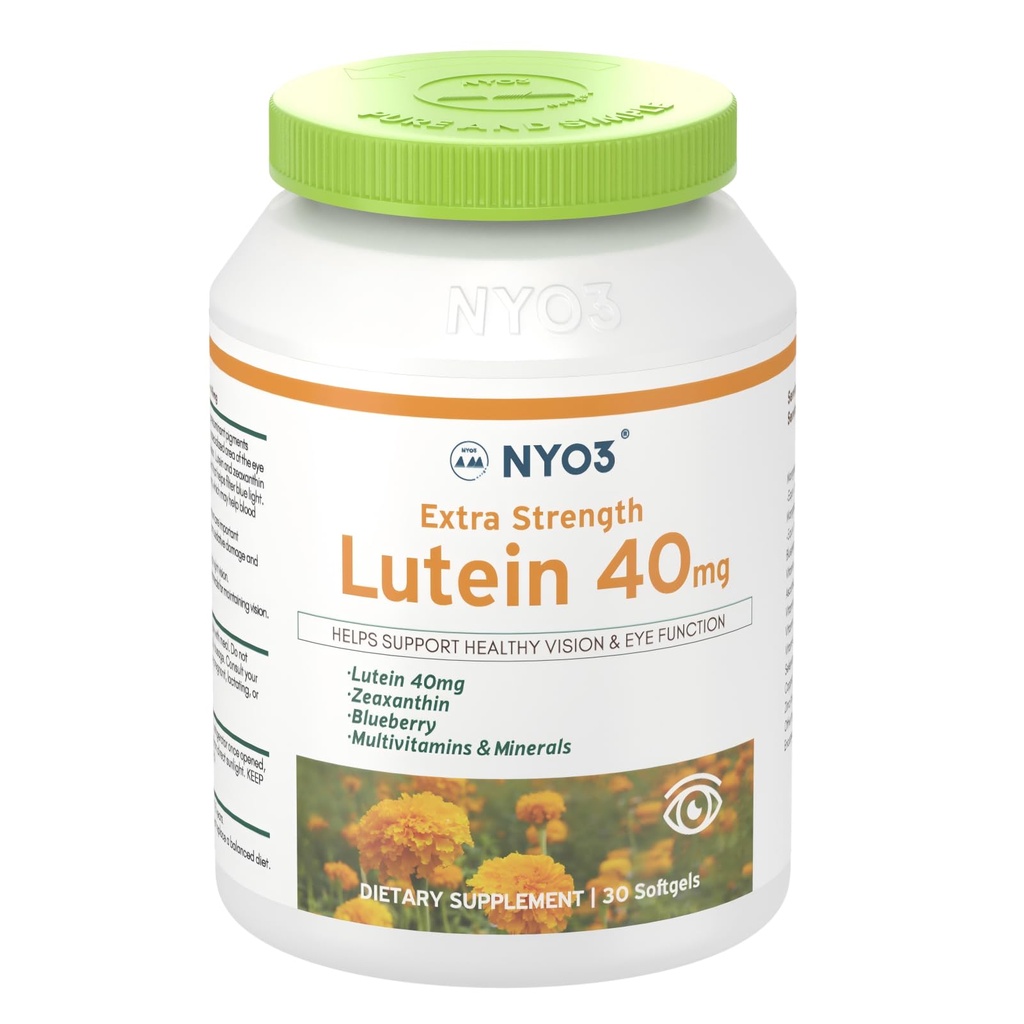 NYO3 Lutein & Zeaksantin 40mg z borovnico, 30 Mehkužci oči Vitamini in mineralni dodatek– Oči $ Vizija Zdravje 