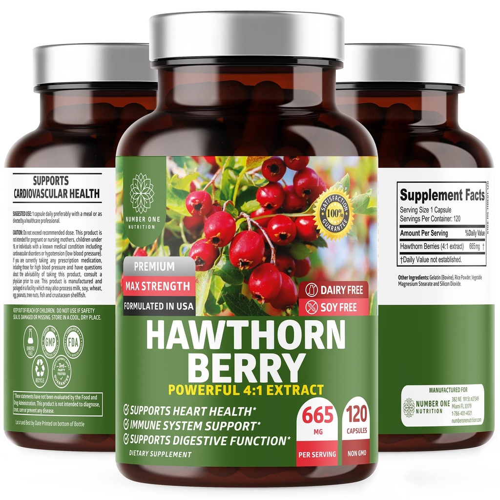 N1N Premium Hawthorn Berry kapsule [Max Jakost, 2660mg] Vse naravne Hawthorn Extract dodatek za podporo imunitete, 120 Caps