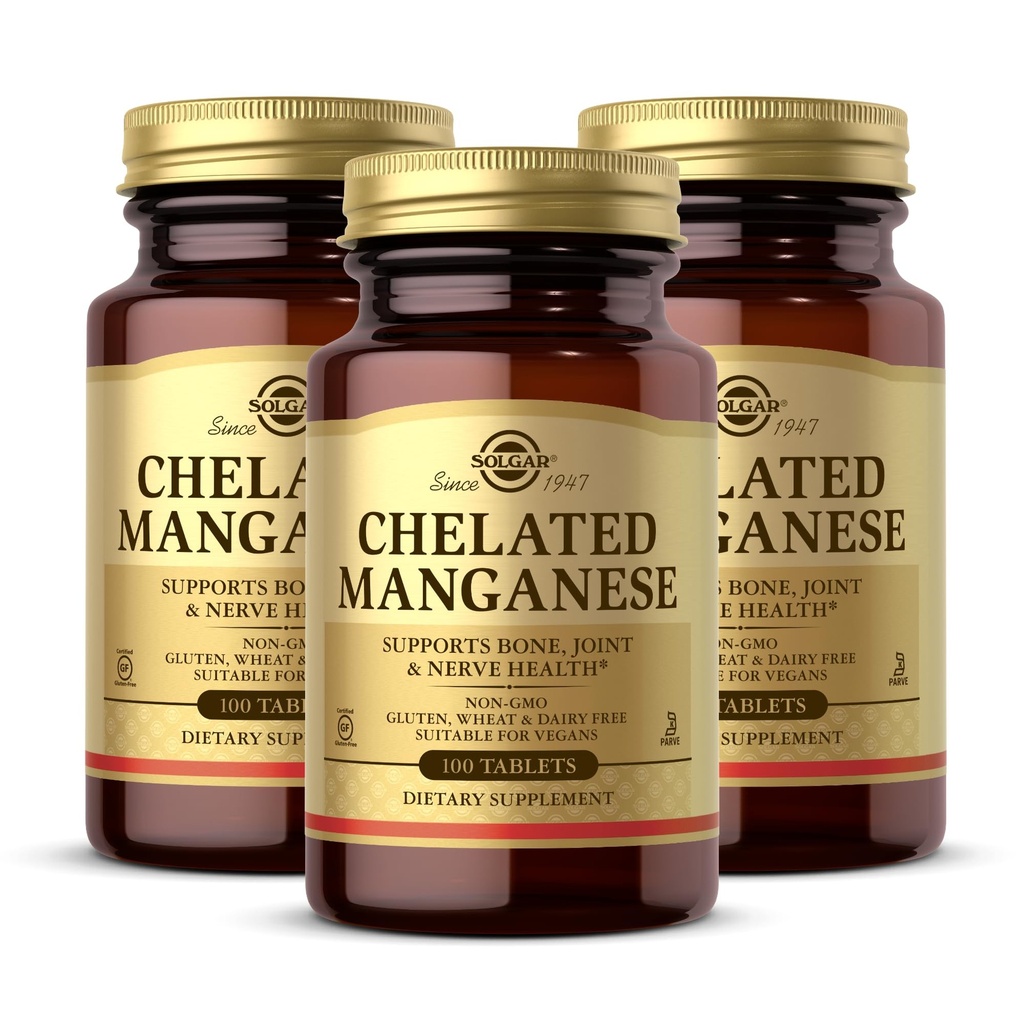 Solgar Chelled Manganese - 100 tablet, paket 2 - podpira zdravje kosti, sklepov in živcev - Non-GMO, Vegan, Gluten Free, Dairy Free, Kosher - 200 skupno služijo