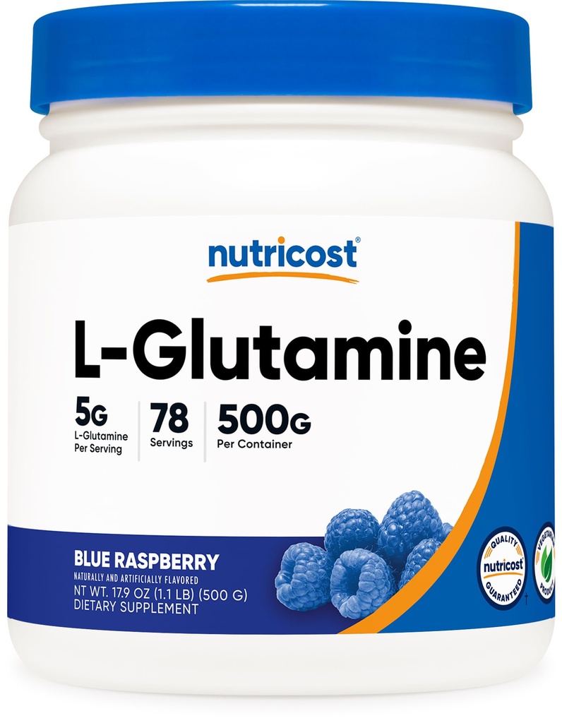 Nutricost L-glutamin prašek (500 Grams) (modra malina)