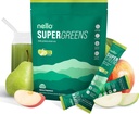 Nello Supergreens Superfood Drink Mešamo s Klorella, Moringa, Spinach, Broccoli, Prebavne encime, in probiotiki – Apple Pear Flavor, 20 Servings, Potovalno pakiranje