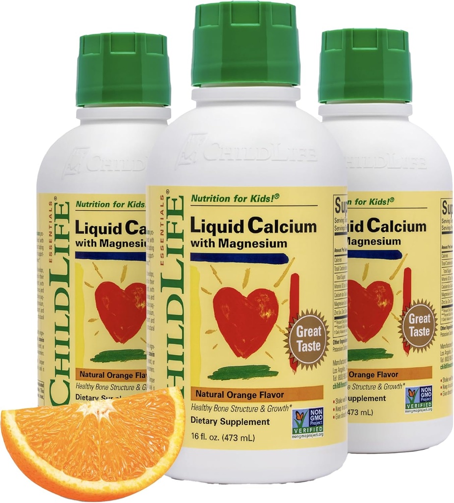 ChildLife Essentials Tekoči kalcij dodatek za otroke - Baby Calcium z magnezijem, cink, in vitamin D3 - Oranžna aroma, 16 fl oz (3 pakiranje)