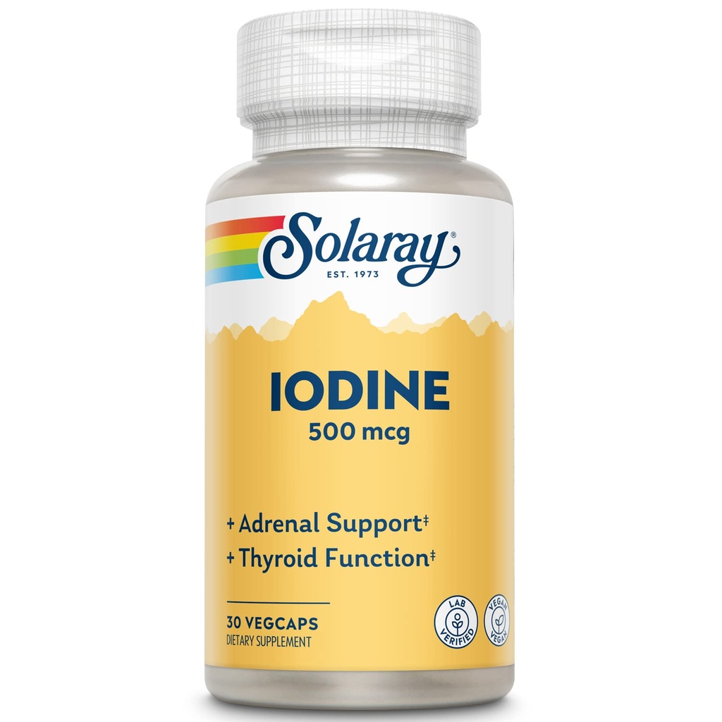 Solaray Jodine 500 mcg, Jodine dodatek za zdravo adrenalno in ščitnico podporo, energija, Presnova, in Fokus, Kalijev jodid, Vegan, 60-dnevni denar nazaj garancije, 30 Serving, 30 VegCaps