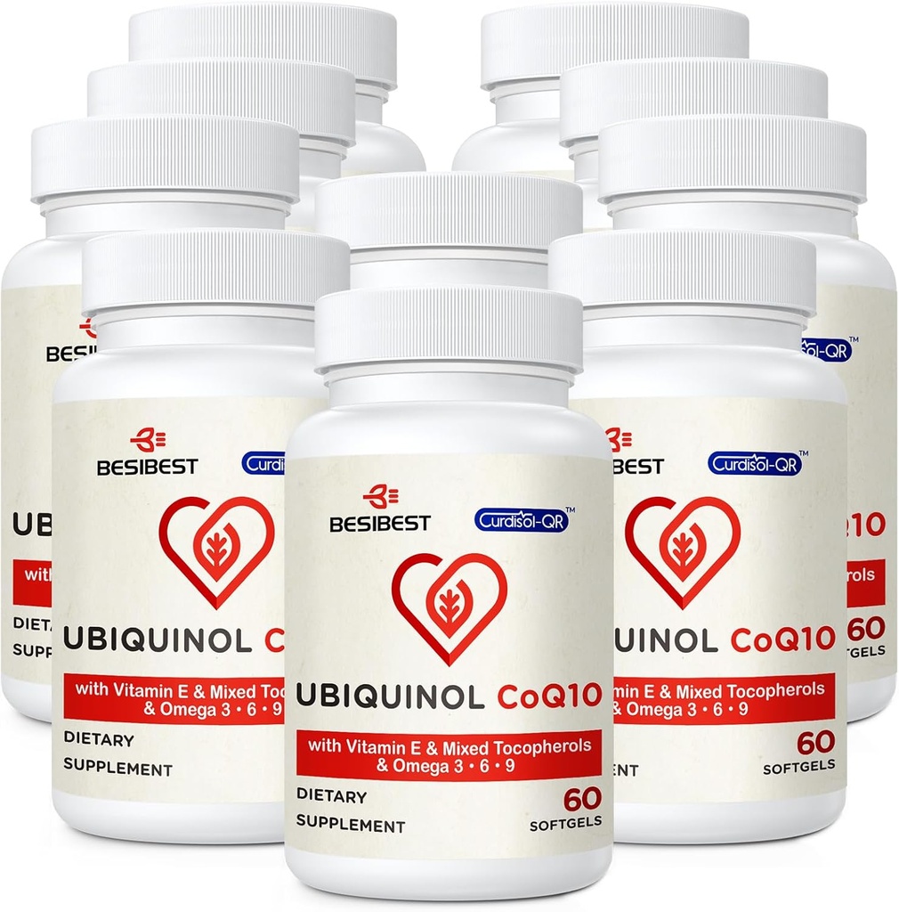 Ubikinol CoQ10-600mg-softgel, Active Coq10 Ubikinol dodatek z vitaminom E & Omega 3, 6, 9, visoka absorpcija-koencim-Q10, močan antioksidant za proizvodnjo energije, testiran, 600 Število