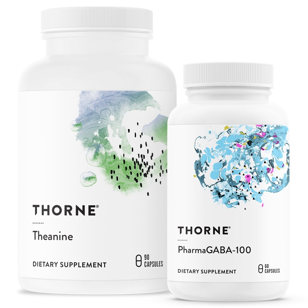 THORNE - Relax & Restore Bundle - L-Theanine in PharmaGABA-100 Duo za razbremenitev in sprostitev stresa - 60 do 90 Serving