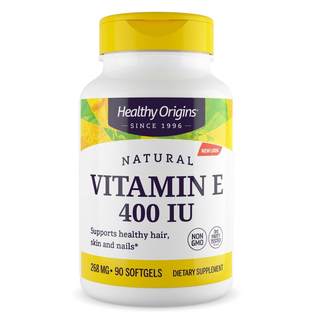Zdravi izvori Vitamin E 400 i.e. (naravni, brez glutena, podpora koži, kardiovaskularna podpora), 90 kapsul