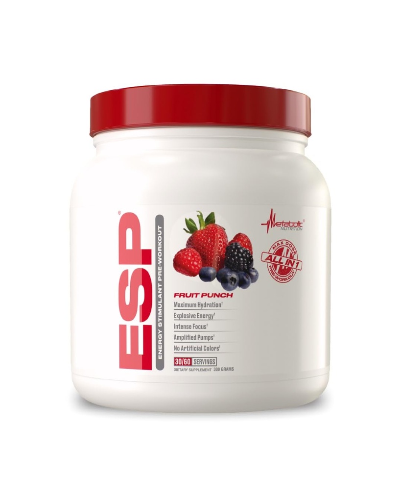 Presnovna prehrana, ESP, Energija in vzdržljivost Stimulating Pre Workout, Pred intraworkout, Visoka energija in duševno fokus, Stimulating Workout dodatek, Sadni Punch, 300 Grams (90 Servings)