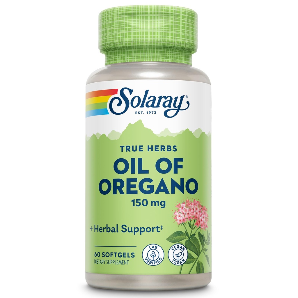 SOLARAY Oil of Origano Softgels 150 mg - Origano Oil Supplement for Powerful Wellness Support - Gentle Digestion - ekstra Deviško oljčno olje - Vegan, 60-dnevni garancija - 60 Serving, 60 Softgels