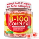 Super Vitamin B Complex Gumies - vsi vitamini B, vključno z metil B12, B1, B2, B3, B5, B6, Biotin, metilfolat z vitaminom C, holin, Inositol, PABA za energijo, možgane in imuno podporo, sladkor brez