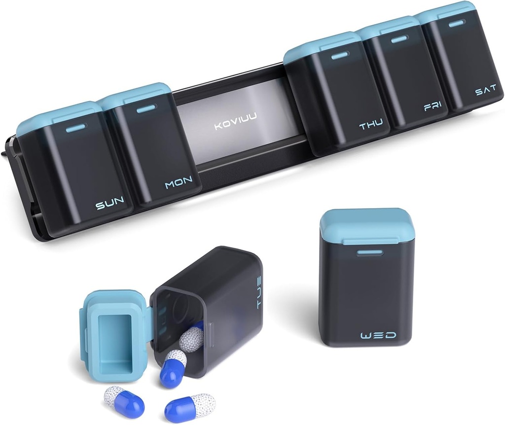 Tedenske tablete Organizator Magnetic, Odstranljive tablete Box 7 dan 1 Čas na dan, velike tablete Case Travel, Teden enkrat dnevno zdravilo Dispenser, Medicine Container Imetnik za dodatek vitamina, modra