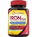 Zdravnikovi recepti Železni dodatek, Železo Biglicinat z vitaminom C, B6, Folat & B12, Nezagotavljanje, Železo Železo tablete za pomanjkanje železa, kri in energijska podpora, 60 Veganske kapice