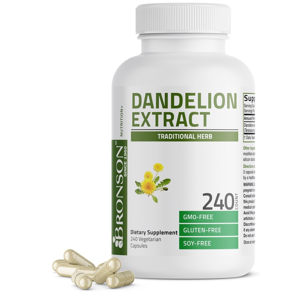 Bronson Dandelion Root Visoka moč, Podpira splošno dobro zdravje in dobro počutje, Tradicionalni Diuretic Herb - ne-GMO, 240 Vegetarijanske kapsule