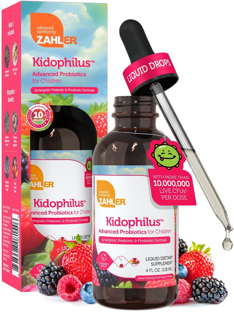 Zahler - Kidophilus tekoče kapljice Probiotiki za otroke (4 Fl Oz) Certified Kosher otroci probiotik za zdravo prebavljanje in imunske podpore - Sadni Punch arome otrok kapljice dodatek