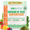 GOBIOTIX Super Zeleni in rdeči Powder - rdeča in zelena Superfood - Probiotični dodatek - Prebavni encimi in pesa korenski prah - Ekološka celotna živila Prehranska dopolnila (Mango, 1 pakiranje)