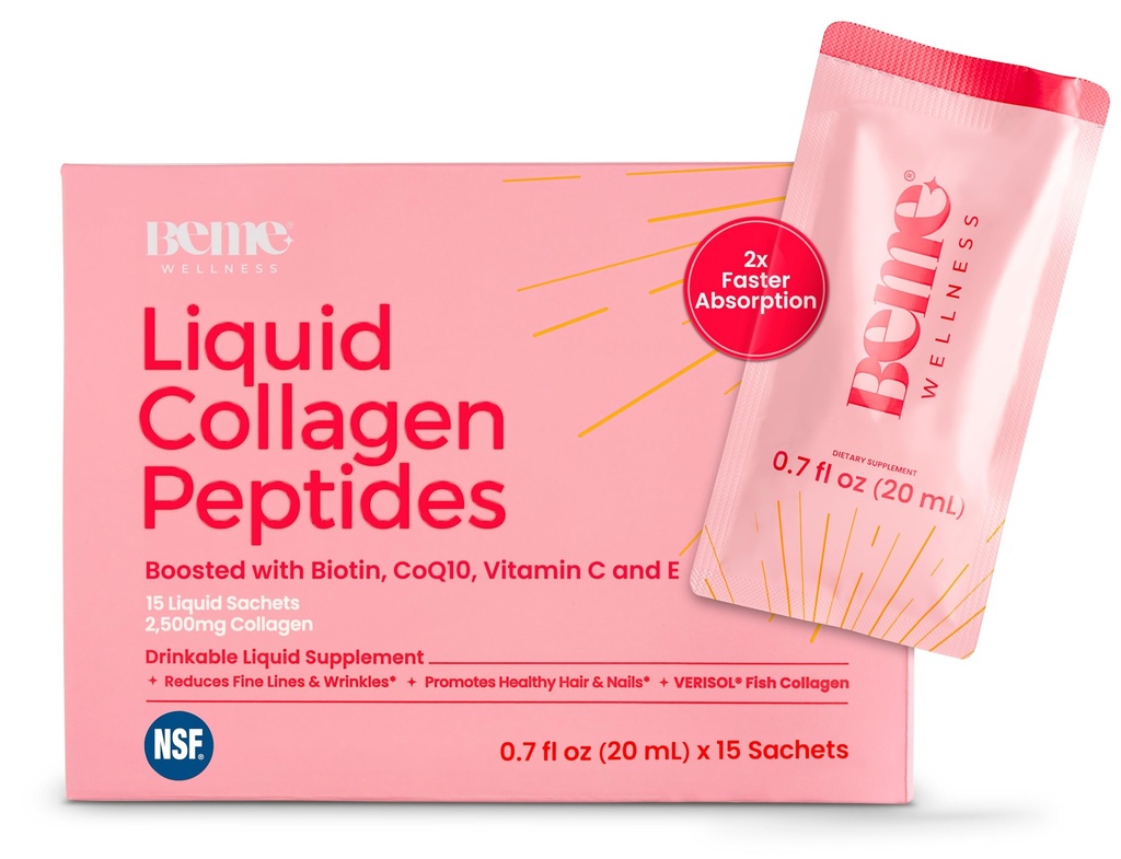 BeMe Beradiant Tekoči kolagen Peptide za lase, kožo in nohte z 2X hitrejšo absorpcijo – Klinično testirana – 2500mg Verisol hidroliziran kolagen dopolnila za ženske z Biotin, CoQ10 in vitamin C
