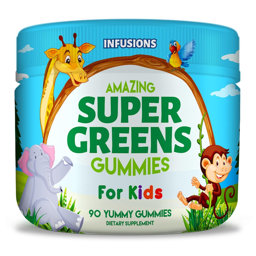 Infuzije Super Green Gumies za otroke 90 Count Superfood Booster mehka in okusna 8 Močne mešanice Vegan prijazno Gluten brezplačno in ne-GMO