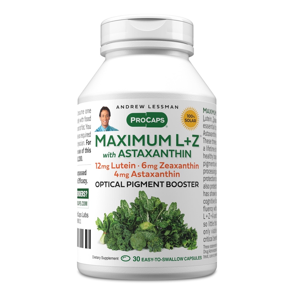 ANDREW LESSMAN Največja L+Z z Astaksantin 30 Softgels - 12mg Lutein, 6mg Zeaksantin, 4mg Astaksantin. Ključne hranila za podporo zdravje oči in možganov, in spodbujanje zdravega vida.