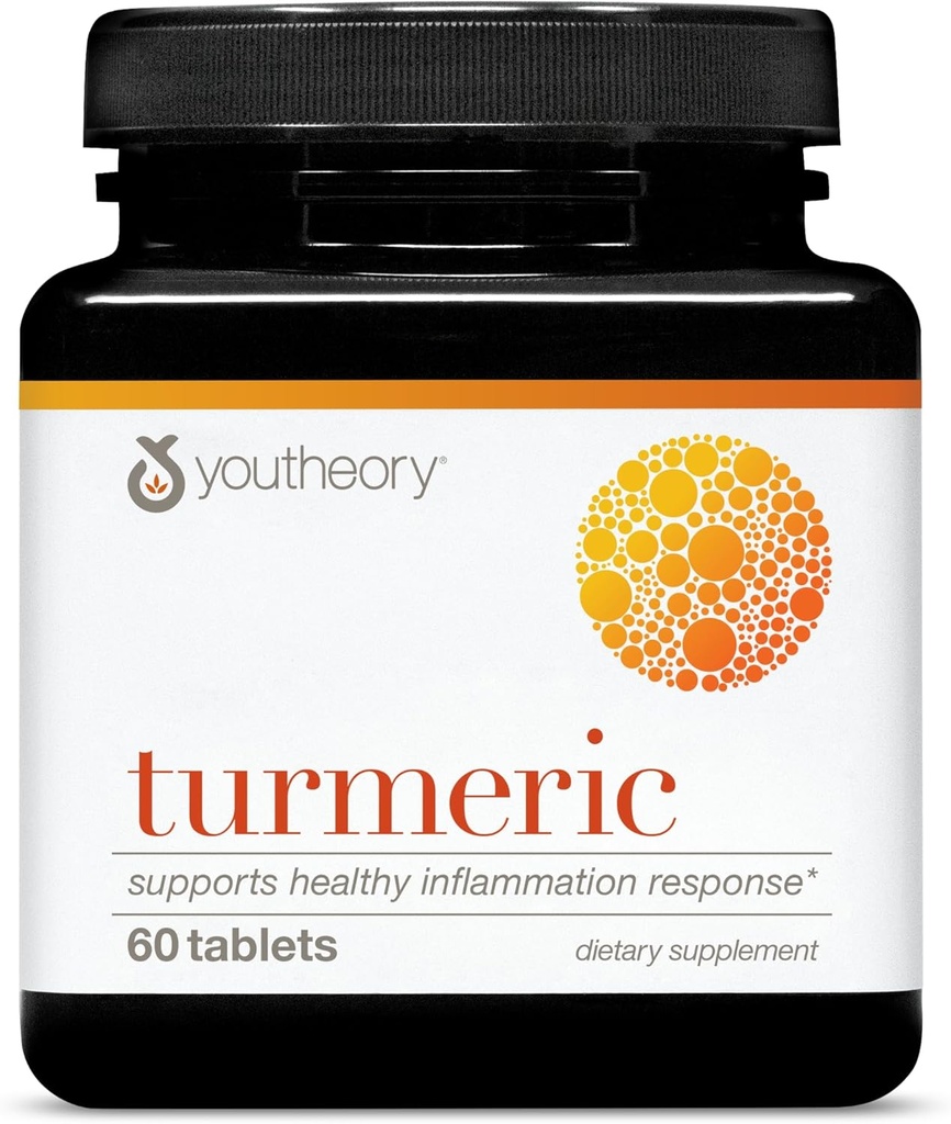 Youtheory Kurkuma - 450 mg - s črnim poprom in olivnim listom - podpira skupno zdravje in zdravje možganov* - vsebuje bioenhancerje, kurkuminoide in zeliščne izvlečke - 60 tablet (20-dnevno oskrbo)