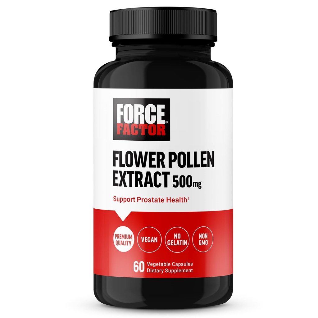 FORCE FACTOR Flower Pollen Prostata dodatek za zdravje moških, prostate dopolnilo, 500mg Cvetni polen kapsule, Vegan, brez želatina, Non-GMO, 60 kapsul