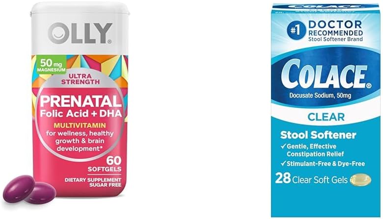 OLY Ultra Jakost prednatalni multivitaminski softgels s podporo za razvoj možganov + Colace Clear Stool softener kapsule, 28 Štetje