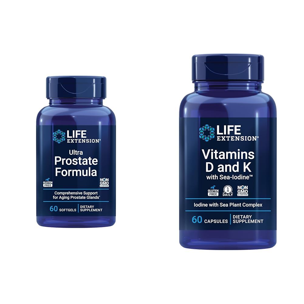 Life Extension Ultra Prostata Formula, Saw Palmetto za moške, pigeum, zbadanje koprive in vitaminov D in K z morskim jodom, vitaminom D3, vitaminom K1 in K2, jod