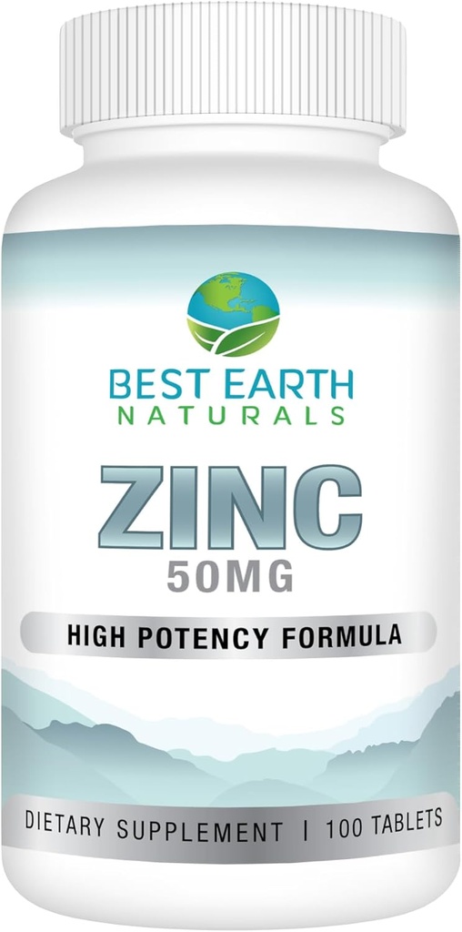 Best Earth Naturals 50 Mg Cinkov dodatki - Imunska podpora dodatek - Visoka moč Naravni antioksidant - 100 tablet (100 Day-Supply)
