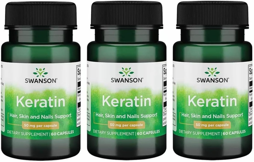 Swanson Keratin (iz tibetanske volne) - Naravni dodatek za spodbujanje zdravih sklepov, las, kože in nohtov - pomaga hranilno zdravo povezana tkiva - (60 kapsule, 50mg vsak) (3 pakiranje)