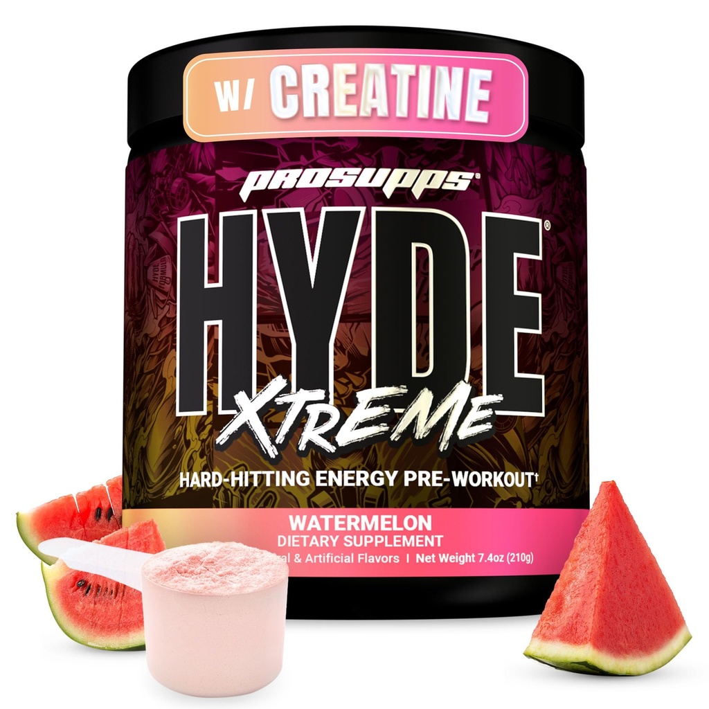 PROSUPPS Hyde Xtreme Pre Workout Powder s kreatinom, Beta Alanine & Caffeine – Extreme Energy, Črpalke, Focus & Performance - Fitness & Gim Supplements za moške in ženske (Watermelon, 30 Servingov)
