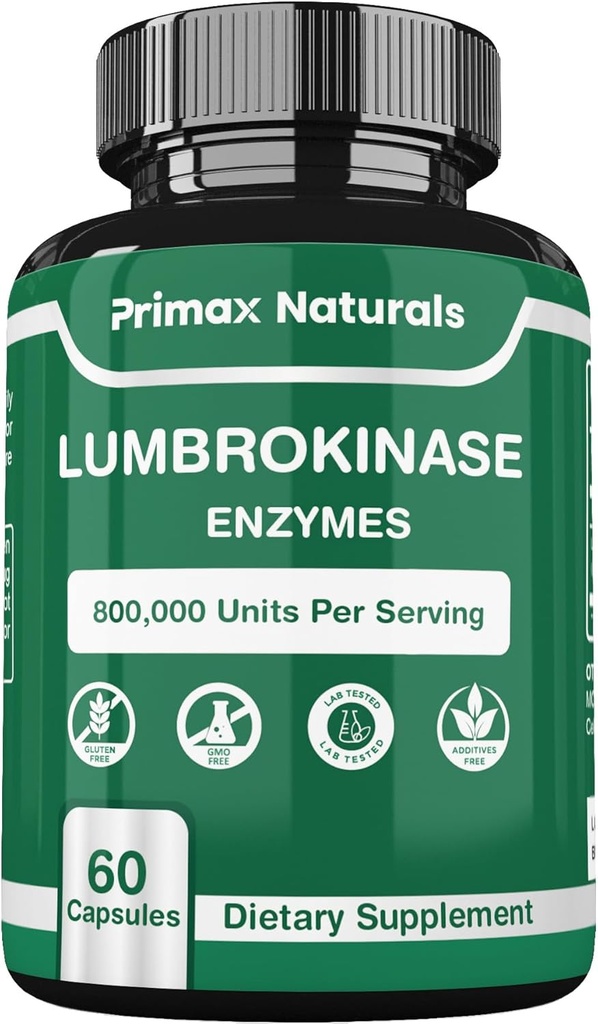 Lumbrokinaza – Lumbrokinaza 40 mg na serviranje (Max Activity - 800.000 enot) Lumbrokinaza Enzymes dodatek (Similar to Nattokinaza) Non GSO, Soy Free, Gluten Free (60 kapsul)