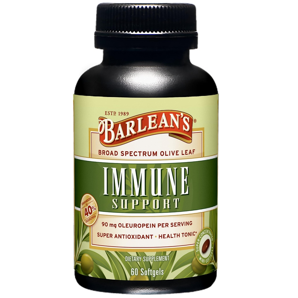 Barlean's Olive Leaf Complex Softgels Imunska podpora dodatek z 90 mg Oleuropein Antioksidanti, koncentrirano zdravje srca in tablete za povečanje imunitete, 60 število