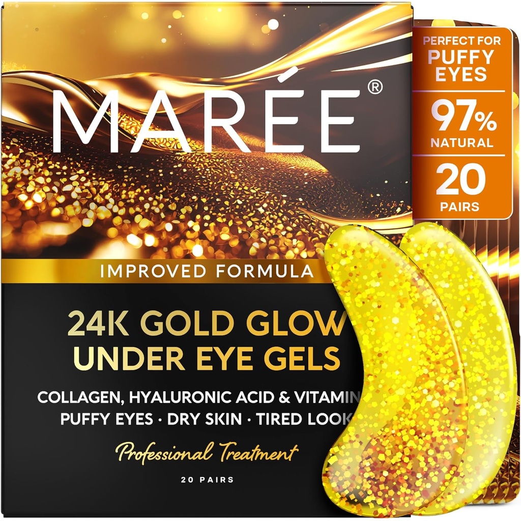 MAREE 24k Gold Under Eye Gels za temne kroge in Puffiness - Kolagen & Hyaluronic Acid Skincare Gel Pads - Gold Eye Patches za Puffy oči in temnih krogov - pod oči maske - Potovanja bistvenega pomena