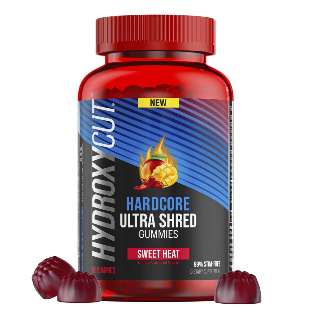 Hydroxycut Hardcore Ultra Shred Gumies, Sweet Heat - 99% Stimulant Free - Vključuje Capsaicin & B vitamini - za ženske in moške