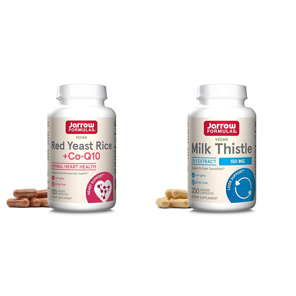 Jarrow Formule Red Yeast Rice 1200 mg & Co-Q10 100 mg na Serving-120 Veggie Caps-60 Servings & Heart Health-Vegan & Milk Thistle 150 mg s 30:1 standardiziranim Silymarin ekstrakt