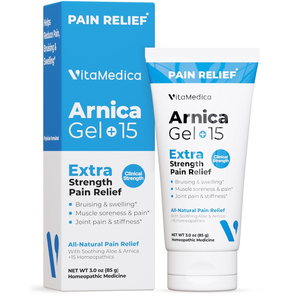 VitaMedica Arnica Gel Plus 15 Zdravilne rastlinske spojine, ekstra moč Formulacija za modrice, otekanje, bolečine v sklepih, bolečine v mišicah in čvrstost, vse naravno, na rastlinah temelječe lajšanje bolečine