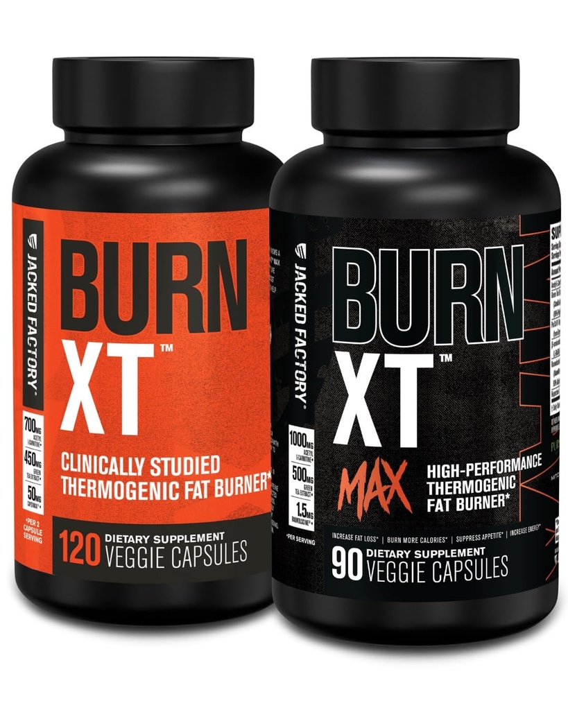 Tovarna Jacked Burn-XT Klinično raziskano Fat Burner & Hujšanje dopolnilo (120 Kapsule) & Burn XT Max Visoko zmogljivi Fat Burner & Appetite Supresant (90 kapsul)