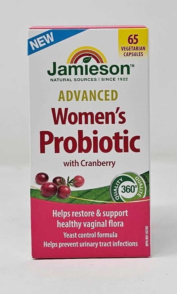 Jamieson Advanced ženski probiotik z brusnico, Pomoč Podpora in obnova Zdrava vaginalna flora - 65 Vegetarijanske kapsule