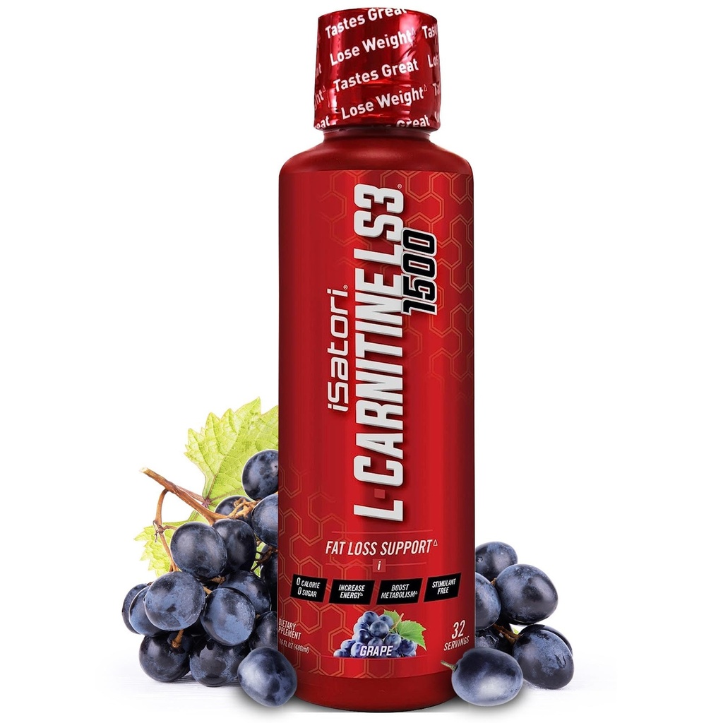 iSatori L-Carnitine LS3 1500, Tekoči L Carnitine dopolnilo s acetil & tartrat, Stimulant brezplačno energijo, nizke kalorije, sladkor ali gluten, Keto-prijatelj, grozdni okus (32 strežnice)