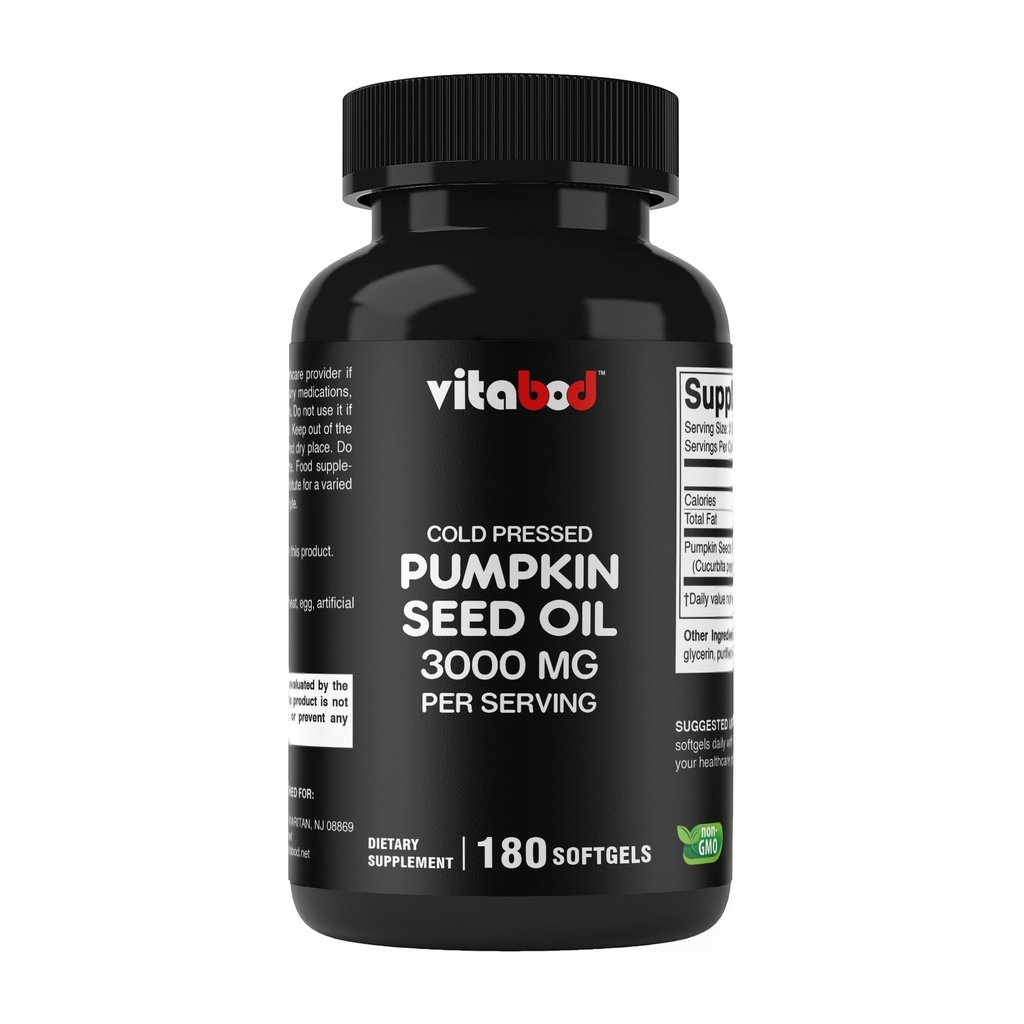 Hladno stiskano bučno olje 3000mg na serviranje - 180 softgels - Ne-GMO & Gluten brezplačno